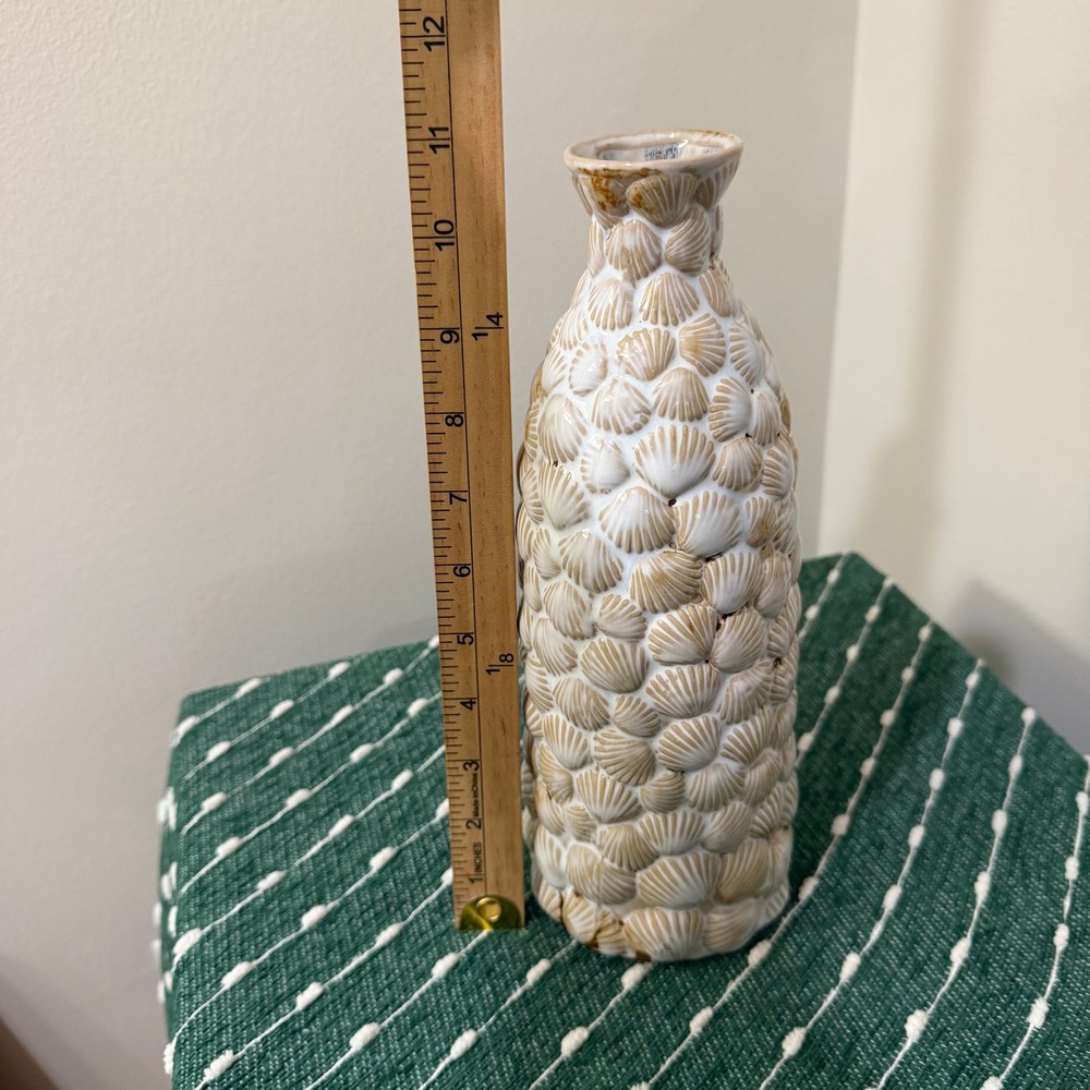 Vintage Shell Encrusted Ceramic Bottle Vase 11" Coastal Amalfi Italian Style